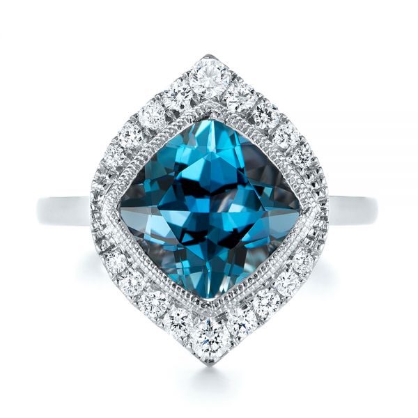 14k White Gold 14k White Gold London Blue Topaz And Diamond Fashion Ring - Top View -  104249