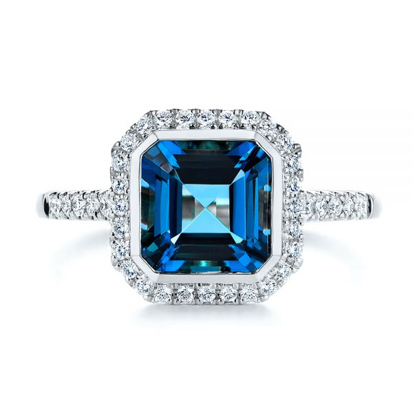 18k White Gold 18k White Gold London Blue Topaz And Diamond Fashion Ring - Top View -  105418