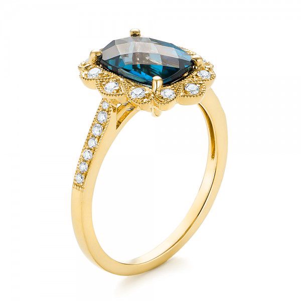 14k Yellow Gold 14k Yellow Gold London Blue Topaz And Diamond Fashion Ring - Three-Quarter View -  103343