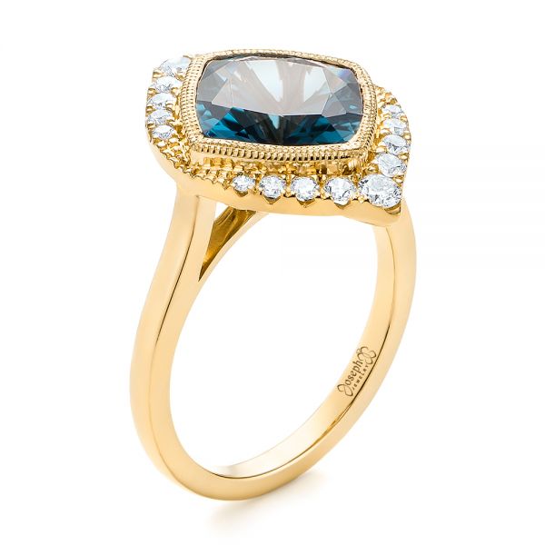 18k Yellow Gold 18k Yellow Gold London Blue Topaz And Diamond Fashion Ring - Three-Quarter View -  104249