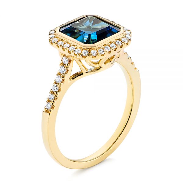 18k Yellow Gold 18k Yellow Gold London Blue Topaz And Diamond Fashion Ring - Three-Quarter View -  105418