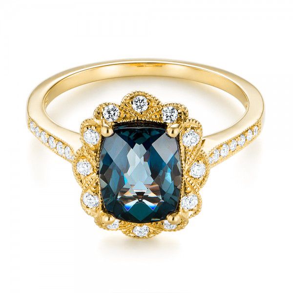 18k Yellow Gold 18k Yellow Gold London Blue Topaz And Diamond Fashion Ring - Flat View -  103343