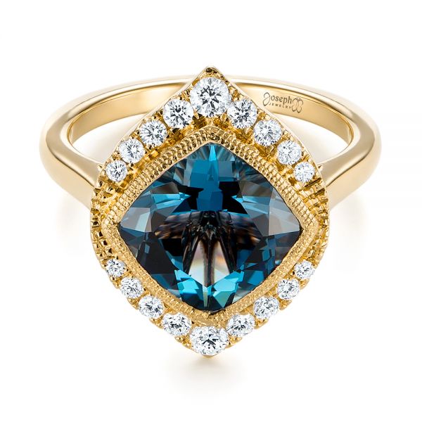 14k Yellow Gold 14k Yellow Gold London Blue Topaz And Diamond Fashion Ring - Flat View -  104249