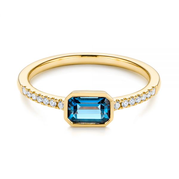 18k Yellow Gold 18k Yellow Gold London Blue Topaz And Diamond Fashion Ring - Flat View - 105405