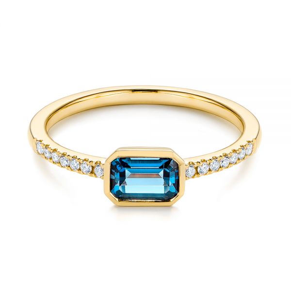 18k Yellow Gold 18k Yellow Gold London Blue Topaz And Diamond Fashion Ring - Flat View -  105405