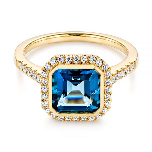 14k Yellow Gold London Blue Topaz And Diamond Fashion Ring - Flat View -  105418