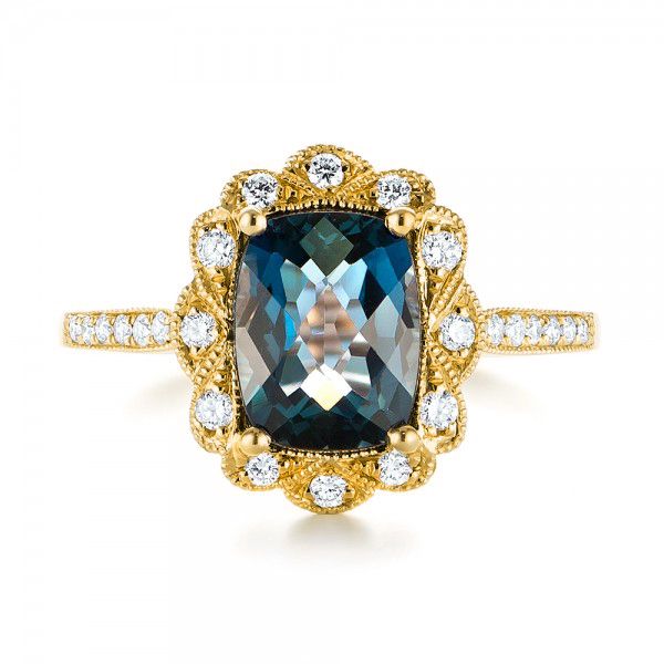 18k Yellow Gold 18k Yellow Gold London Blue Topaz And Diamond Fashion Ring - Top View - 103343