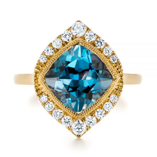 18k Yellow Gold 18k Yellow Gold London Blue Topaz And Diamond Fashion Ring - Top View -  104249