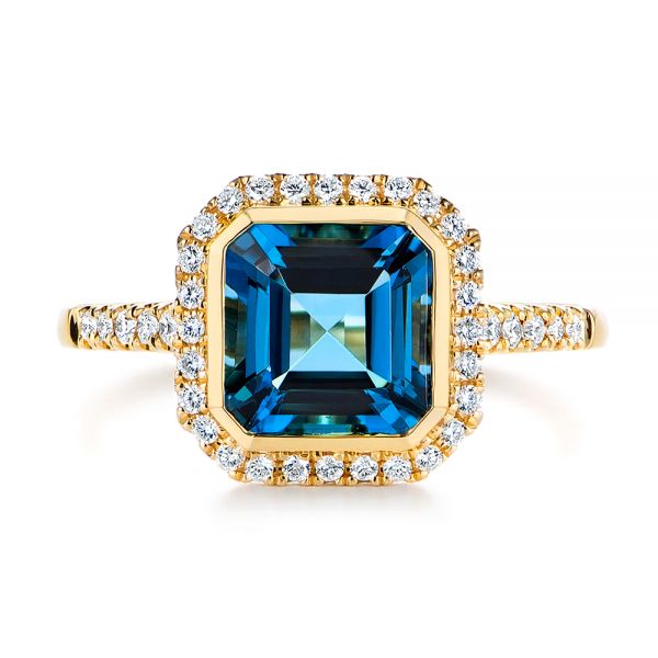 14k Yellow Gold London Blue Topaz And Diamond Fashion Ring - Top View -  105418