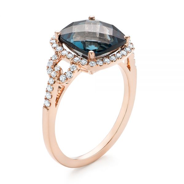 18k Rose Gold 18k Rose Gold London Blue Topaz And Diamond Halo Fashion Ring - Three-Quarter View -  103767