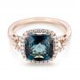 14k Rose Gold London Blue Topaz And Diamond Halo Fashion Ring - Flat View -  103767 - Thumbnail