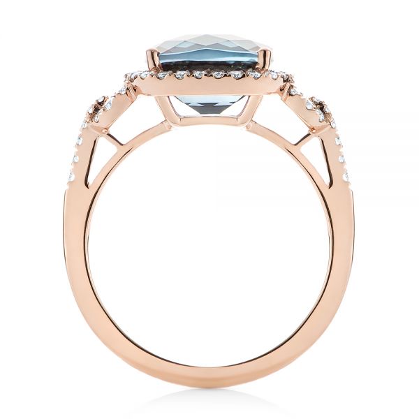 14k Rose Gold London Blue Topaz And Diamond Halo Fashion Ring - Front View - 103767