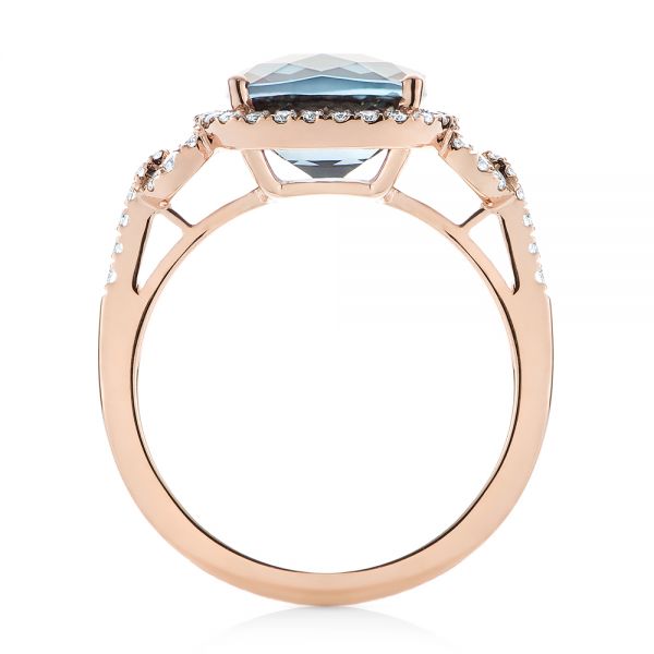 14k Rose Gold London Blue Topaz And Diamond Halo Fashion Ring - Front View -  103767