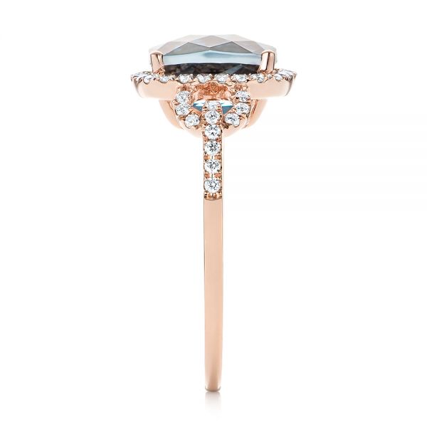 14k Rose Gold London Blue Topaz And Diamond Halo Fashion Ring - Side View - 103767
