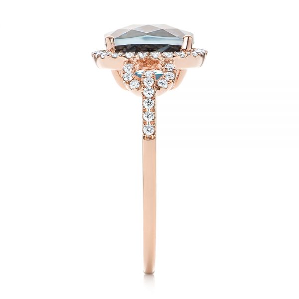 18k Rose Gold 18k Rose Gold London Blue Topaz And Diamond Halo Fashion Ring - Side View -  103767