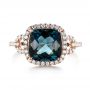 14k Rose Gold London Blue Topaz And Diamond Halo Fashion Ring - Top View -  103767 - Thumbnail