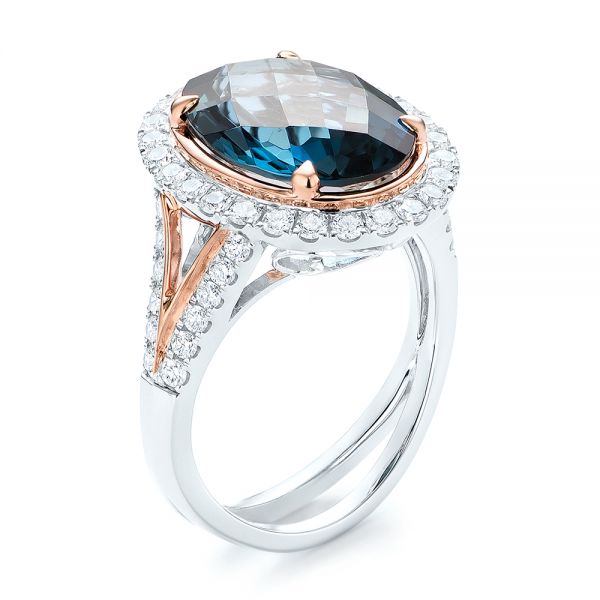 London Blue Topaz And Diamond Halo Fashion Ring - Three-Quarter View -  103754