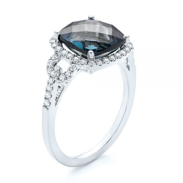 18k White Gold 18k White Gold London Blue Topaz And Diamond Halo Fashion Ring - Three-Quarter View -  103767