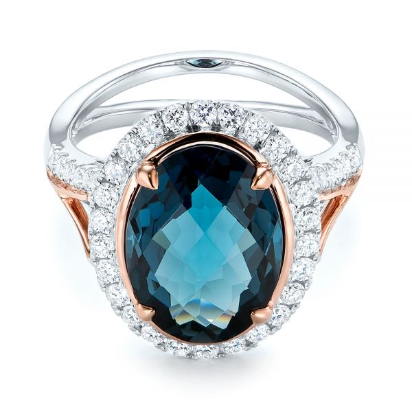 London Blue Topaz And Diamond Halo Fashion Ring - Flat View -  103754