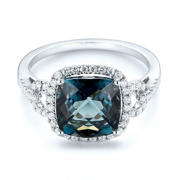 18k White Gold 18k White Gold London Blue Topaz And Diamond Halo Fashion Ring - Flat View -  103767