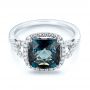 18k White Gold 18k White Gold London Blue Topaz And Diamond Halo Fashion Ring - Flat View -  103767 - Thumbnail
