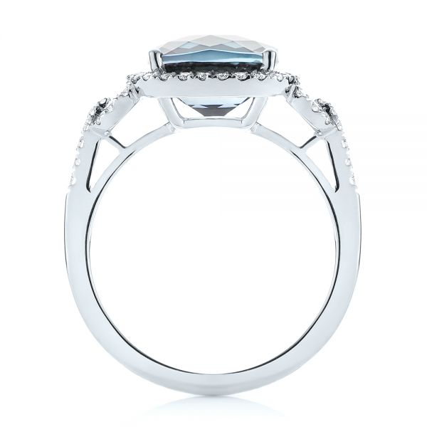 14k White Gold 14k White Gold London Blue Topaz And Diamond Halo Fashion Ring - Front View -  103767