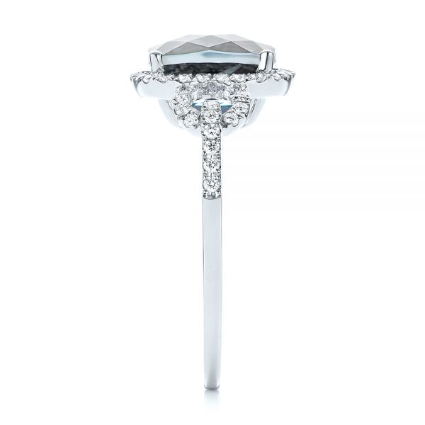 18k White Gold 18k White Gold London Blue Topaz And Diamond Halo Fashion Ring - Side View -  103767