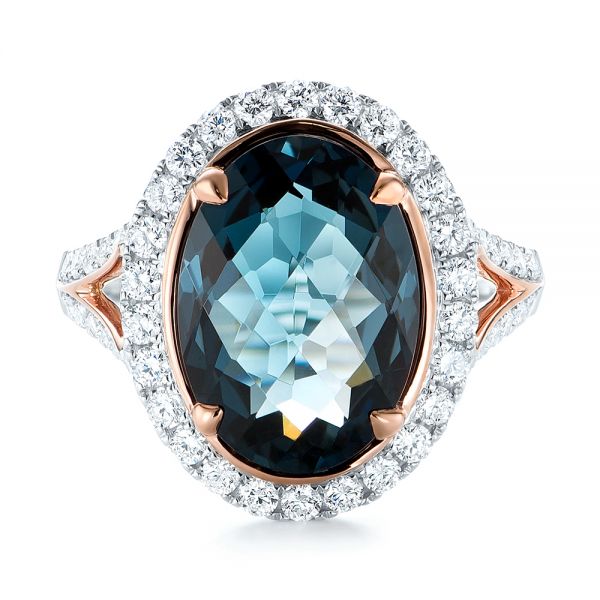 London Blue Topaz And Diamond Halo Fashion Ring - Top View -  103754
