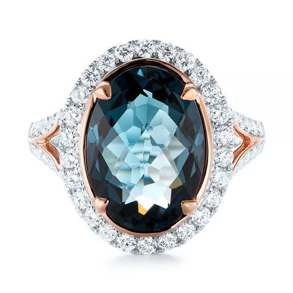 London Blue Topaz And Diamond Halo Fashion Ring - Top View - 103754
