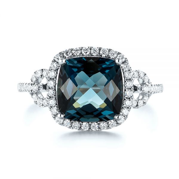  Platinum Platinum London Blue Topaz And Diamond Halo Fashion Ring - Top View -  103767