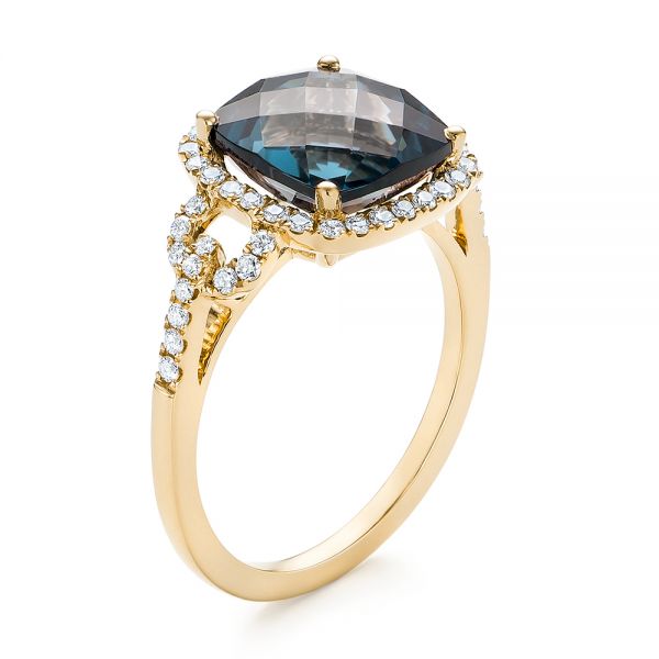 18k Yellow Gold 18k Yellow Gold London Blue Topaz And Diamond Halo Fashion Ring - Three-Quarter View -  103767