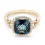 18k Yellow Gold 18k Yellow Gold London Blue Topaz And Diamond Halo Fashion Ring - Flat View -  103767 - Thumbnail