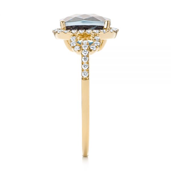 18k Yellow Gold 18k Yellow Gold London Blue Topaz And Diamond Halo Fashion Ring - Side View -  103767