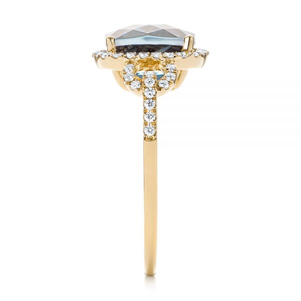 14k Yellow Gold 14k Yellow Gold London Blue Topaz And Diamond Halo Fashion Ring - Side View - 103767