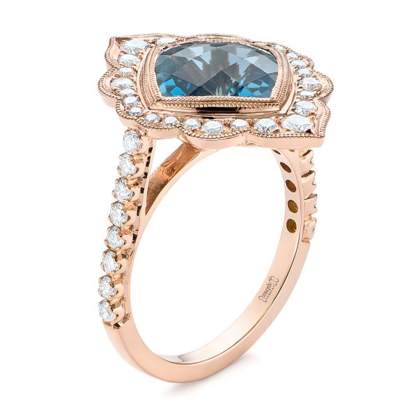 14k Rose Gold London Blue Topaz And Diamond Ring - Three-Quarter View -  104997