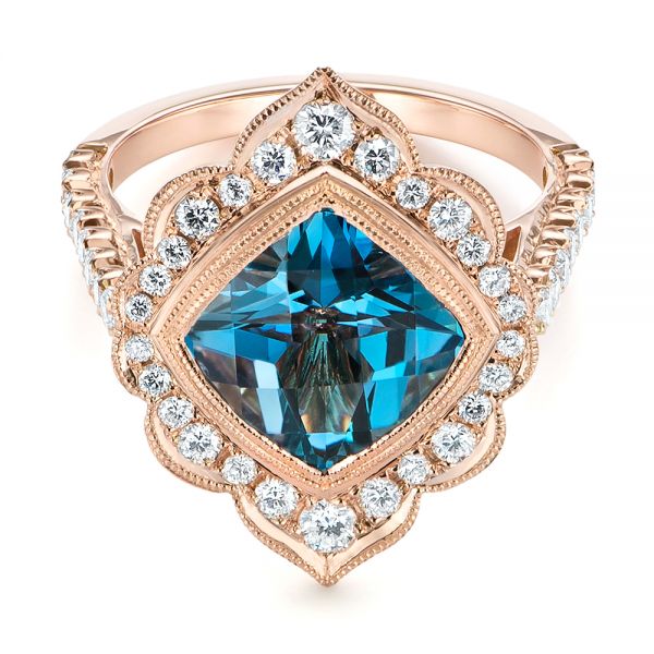 14k Rose Gold London Blue Topaz And Diamond Ring - Flat View - 104997