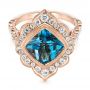 14k Rose Gold London Blue Topaz And Diamond Ring - Flat View -  104997 - Thumbnail