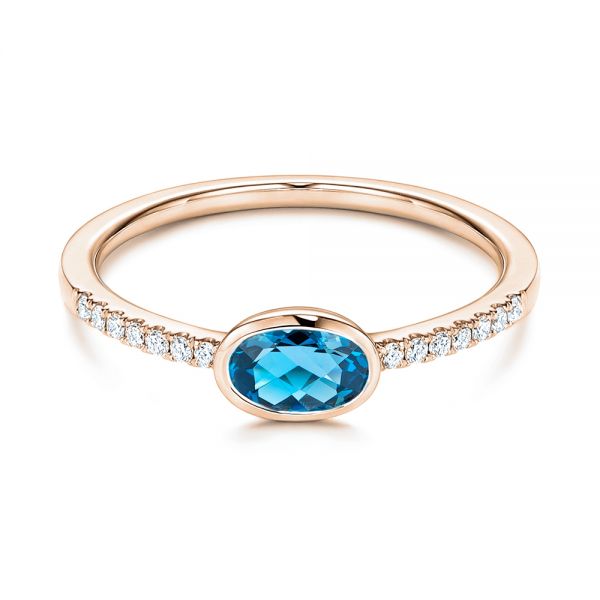 14k Rose Gold 14k Rose Gold London Blue Topaz And Diamond Ring - Flat View -  106568