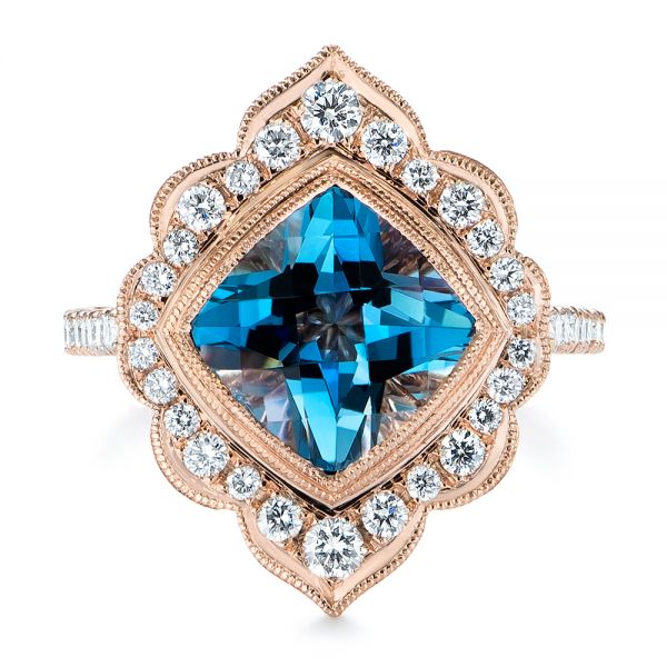 14k Rose Gold London Blue Topaz And Diamond Ring - Top View - 104997