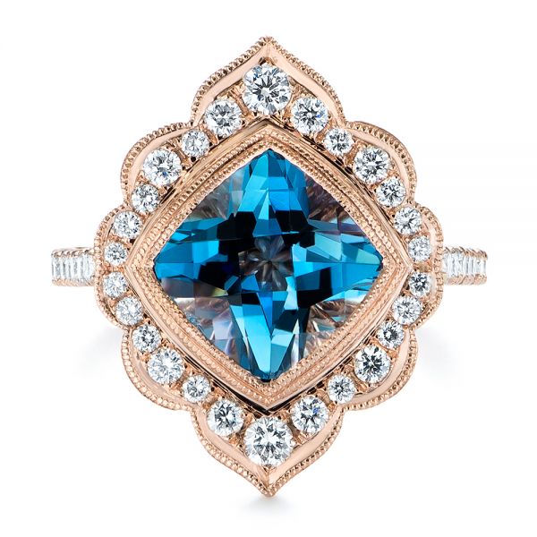 18k Rose Gold 18k Rose Gold London Blue Topaz And Diamond Ring - Top View -  104997