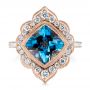 14k Rose Gold London Blue Topaz And Diamond Ring - Top View -  104997 - Thumbnail