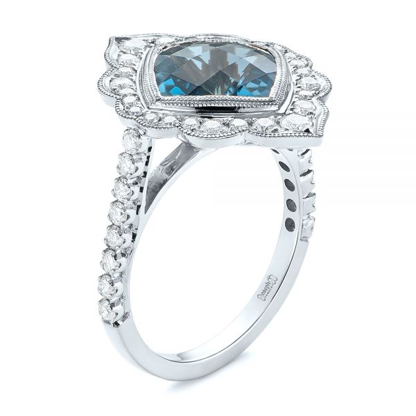 14k White Gold 14k White Gold London Blue Topaz And Diamond Ring - Three-Quarter View -  104997