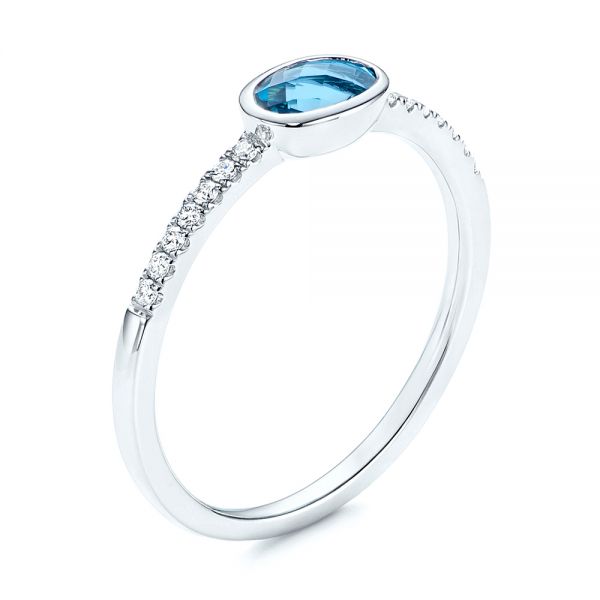 18k White Gold 18k White Gold London Blue Topaz And Diamond Ring - Three-Quarter View -  106568