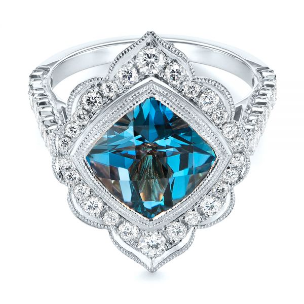 18k White Gold 18k White Gold London Blue Topaz And Diamond Ring - Flat View -  104997