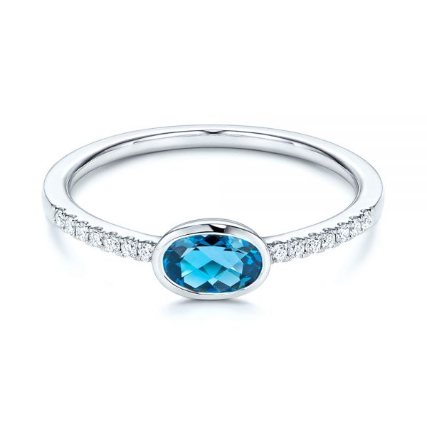 18k White Gold 18k White Gold London Blue Topaz And Diamond Ring - Flat View -  106568