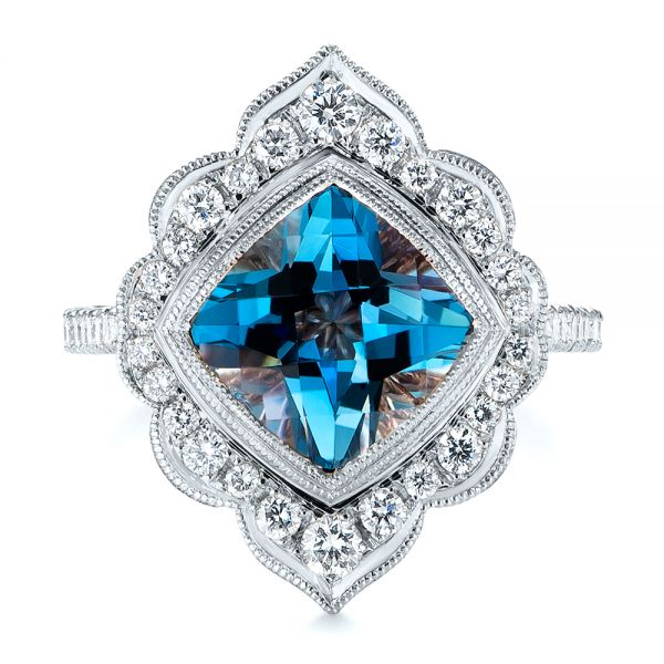 14k White Gold 14k White Gold London Blue Topaz And Diamond Ring - Top View - 104997