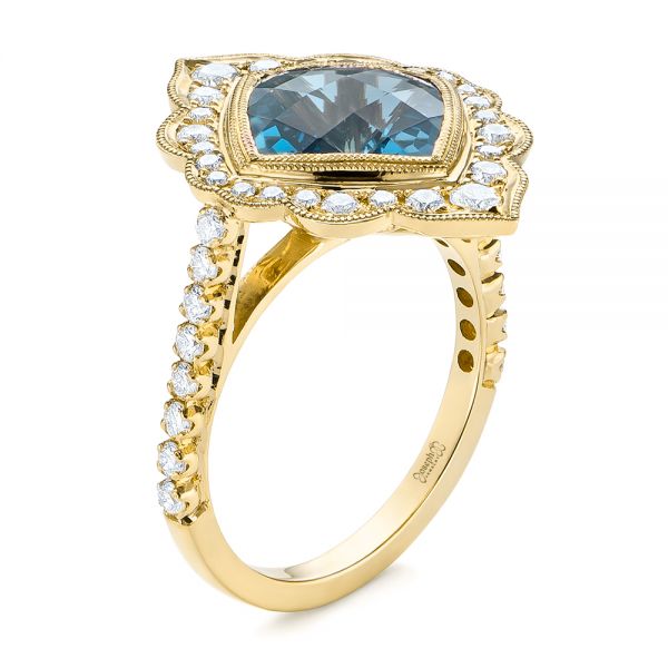 14k Yellow Gold 14k Yellow Gold London Blue Topaz And Diamond Ring - Three-Quarter View -  104997