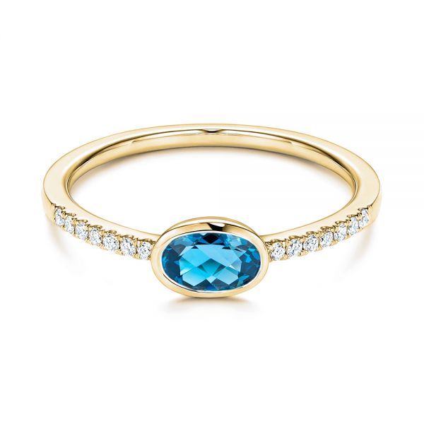 18k Yellow Gold 18k Yellow Gold London Blue Topaz And Diamond Ring - Flat View -  106568