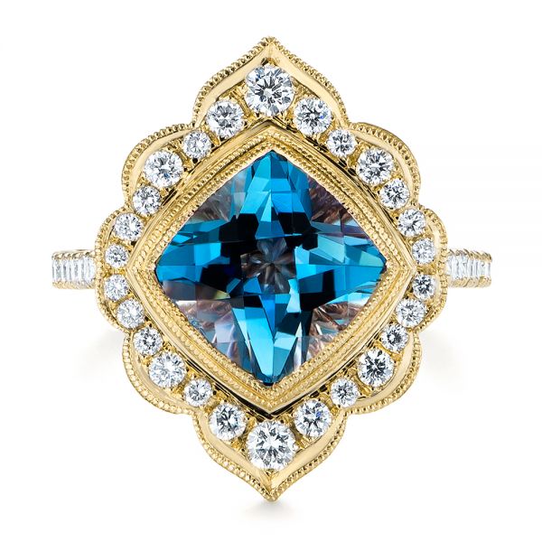 18k Yellow Gold 18k Yellow Gold London Blue Topaz And Diamond Ring - Top View -  104997