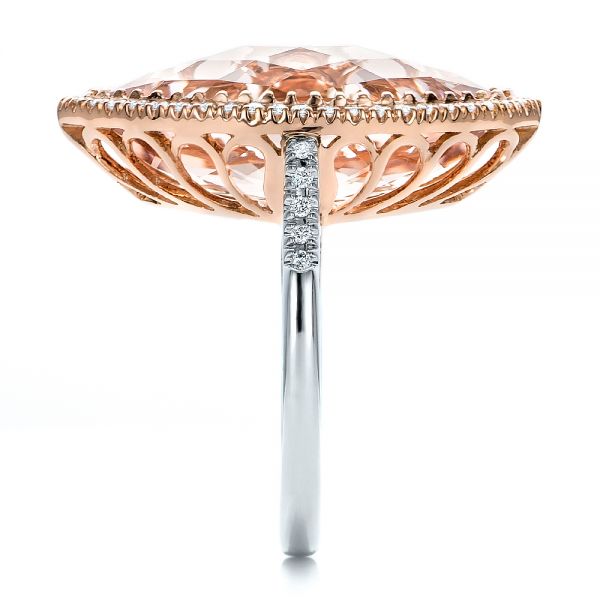 14k Rose Gold 14k Rose Gold Marquise Morganite And Diamond Halo Ring - Side View -  100797